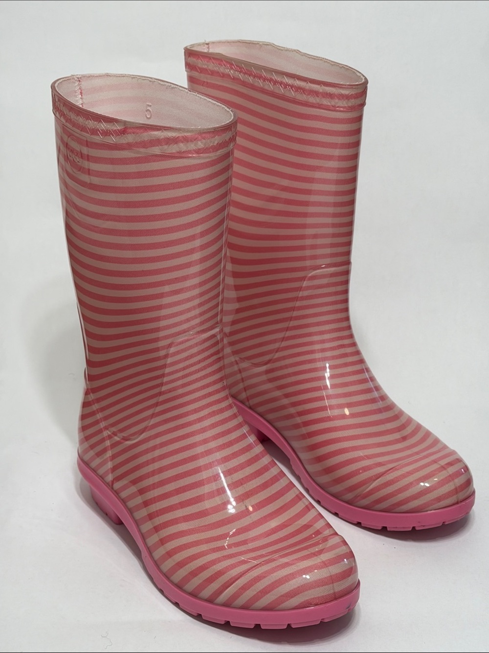 UGG Raana Pink Striped Rain Boots - Size 5
